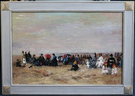 Roberto Le Rossett Edwardian beach scene, 19.5 x 29.5in.